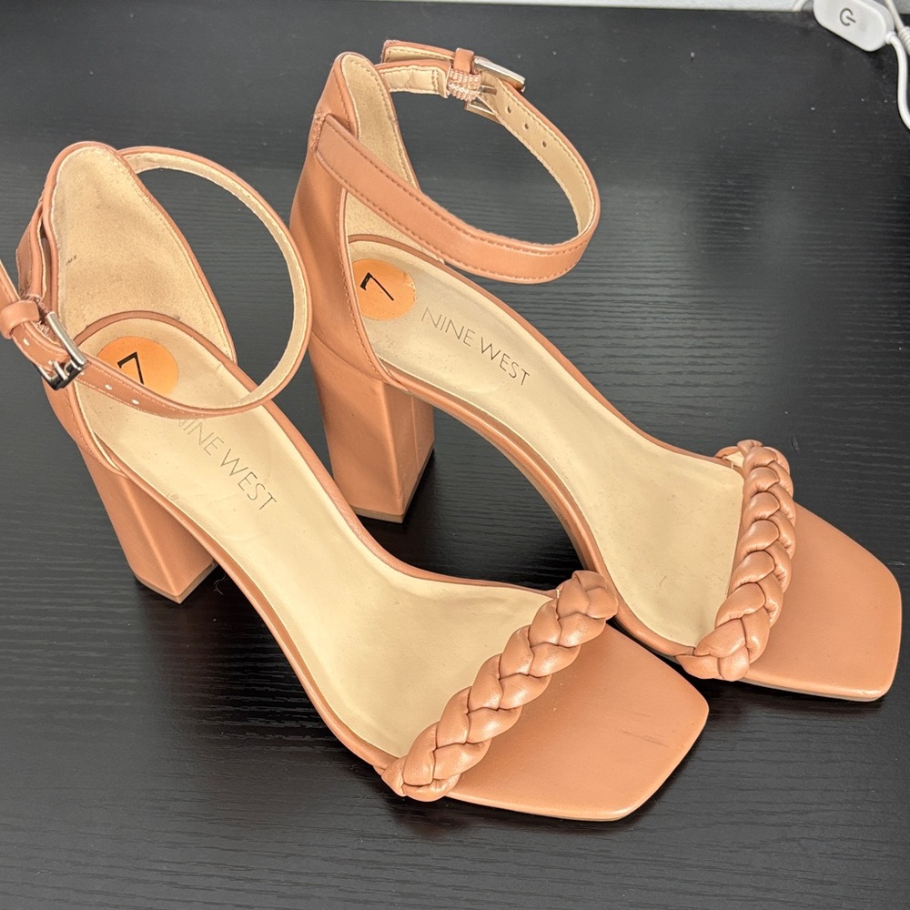 NEW Nine West Women's Braided Tan Block Heels